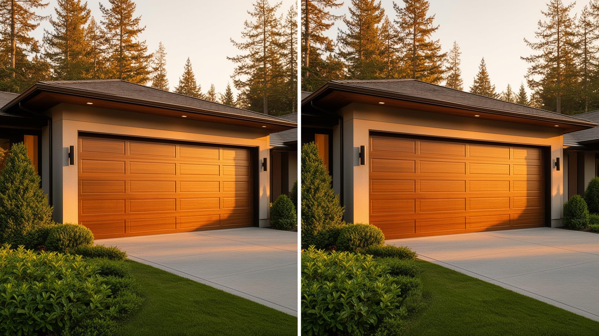 Beautiful wooden garage door on a luxury home